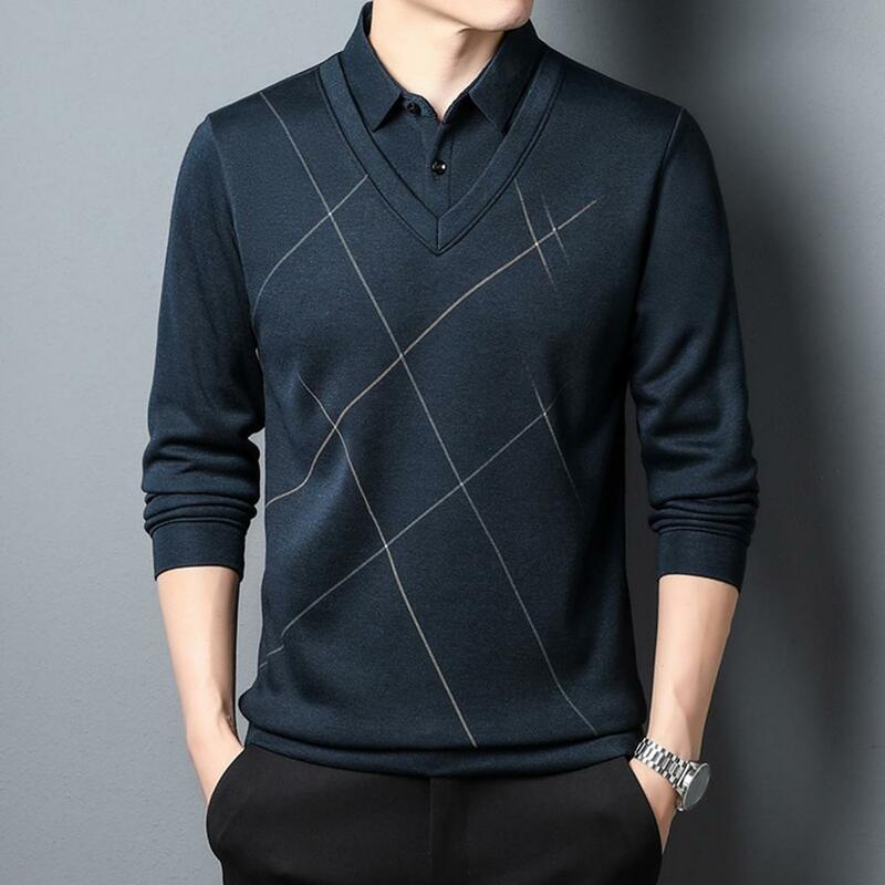 2023 Spring and Autumn New Long-sleeved Top Men's Loose Leisure Fake Two-piece Shirts Collar Top Bottoming Shirt