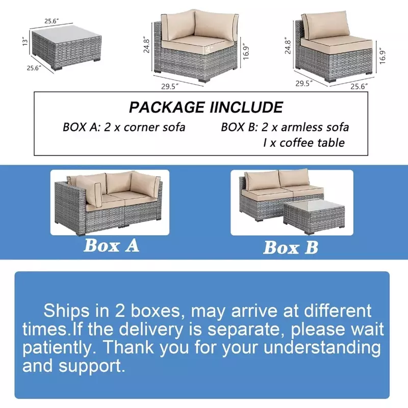 Conjunto de muebles de jardín para exteriores, sofá seccional para Patio, 5 piezas, envío gratis