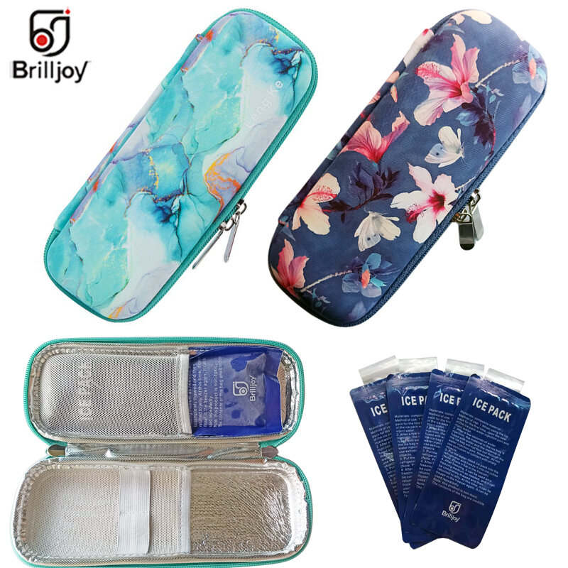 Brilljoy EVA – sac isotherme à insuline, Portable, isolé, pour voyage, médicaments pour diabétique, boîte isotherme, en aluminium, petites poches de glace