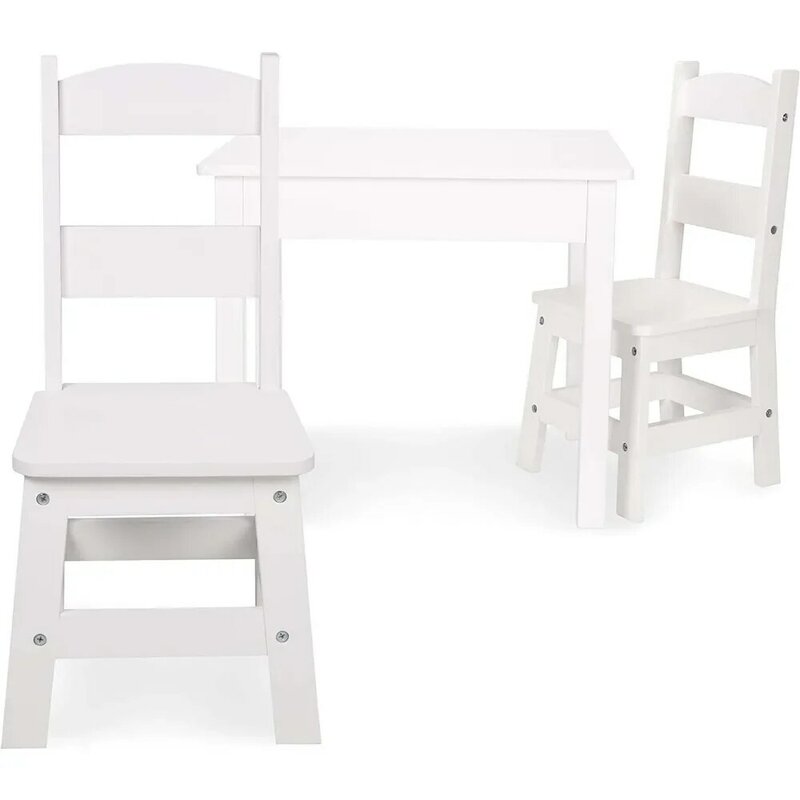 Meja dan kursi anak, Meja peternakan kayu & 4 Set kursi, furnitur anak untuk seni dan aktivitas, putih untuk usia 3-8