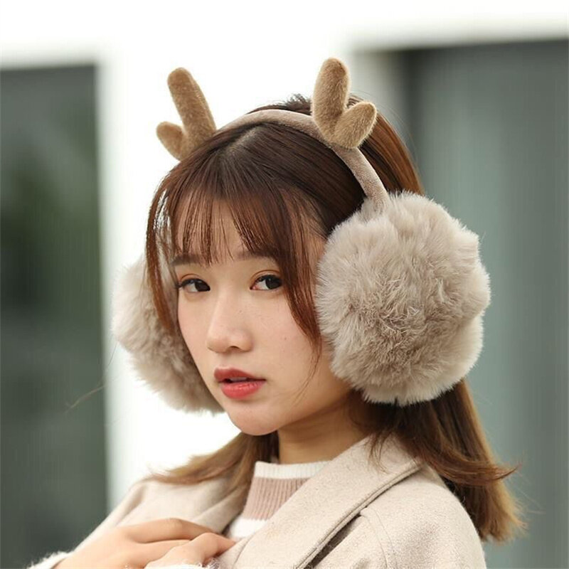 Cute Antlers Shape Earmuffs Elk Women Earmuff Color Ladies Christmas Earmuffs Winter Warm Comfortable Windproof Earwarmers 1PCS