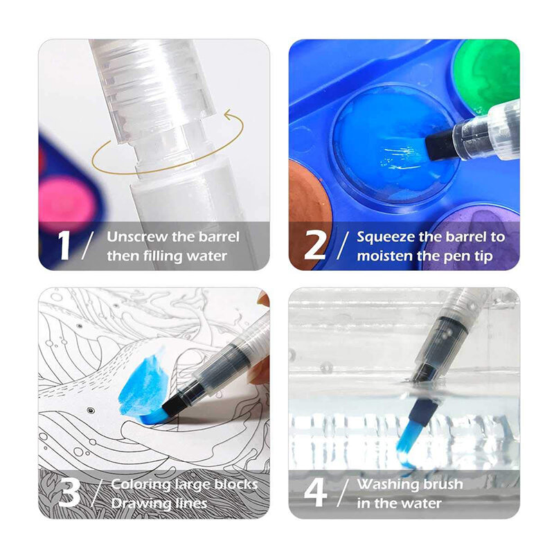Kuas cat air 9/12 buah Set pena Super mudah digunakan dan mengisi untuk pena kuas Aqua pensil berwarna larut air untuk pemula anak-anak