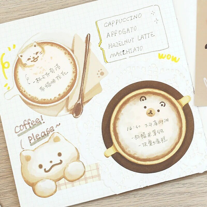 Cute Cat and Coffee Theme Memo Pads Aesthetic Diary Notebooks Decor Calendar Pay Note For School Office Supplies 30Pcs/Pack