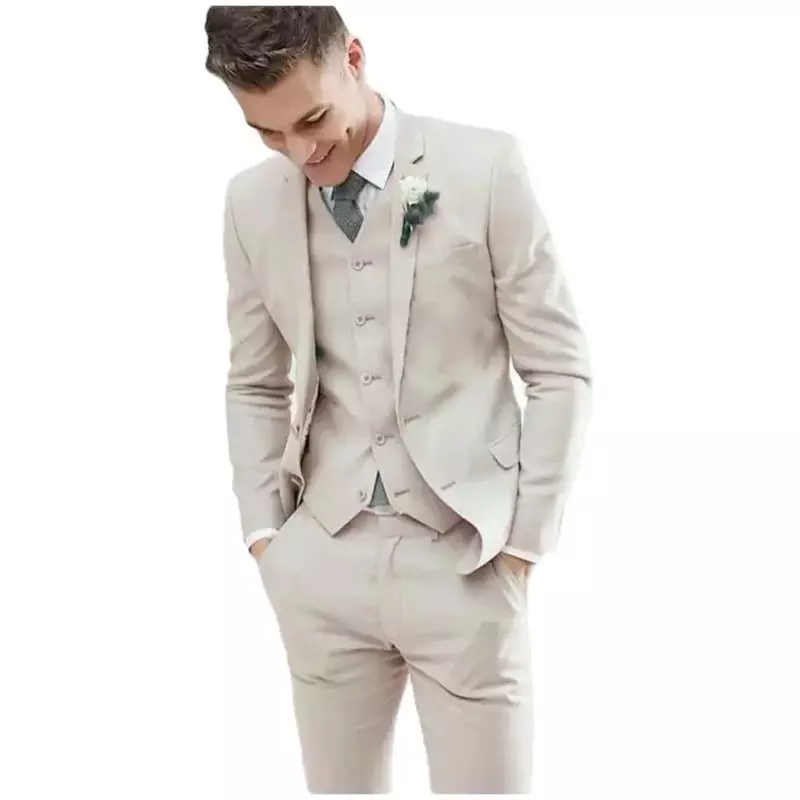 Inkeping Revers Heren Pak 3 Stuks Mode Kostuum Homme Bruidegom Bruiloft Prom Terno Masculino Slim Fit Blazer Getailleerd Jack + Broek + Vest
