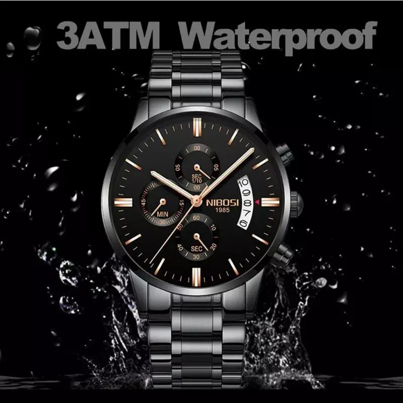Часы наручные NIBOSI Мужские кварцевые, роскошные брендовые водонепроницаемые спортивные с хронографом