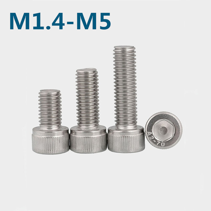 10-50 Pcs/Lot M1.4 M1.6 M2 M2.5 M3 M4 M5 Stainless Steel A2-70 304 Hex Socket Cap Screw
