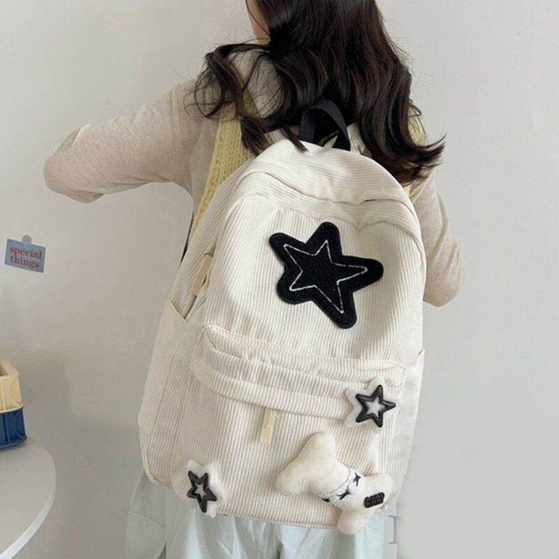 Y2K женский рюкзак для ноутбука со звездами, вместительный школьный рюкзак для книг для подростков, вельветовый рюкзак, сумка через плечо с двумя ремешками