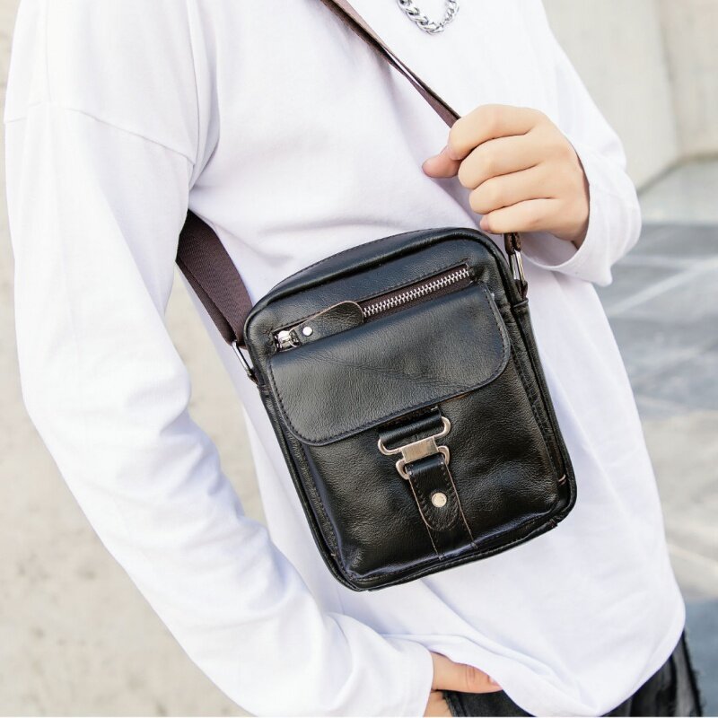 Vintage Cowhide Men's Shoulder Bag Fashion Business Messenger Bag Genuine Leather Male Crossbody Bag