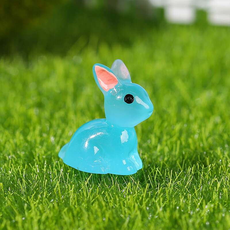 Cute Luminous Bunnies Microlandscape Mini Rabbit Ornaments Fairy Gardening Miniature Figurines Resin Crafts Home Decoration New
