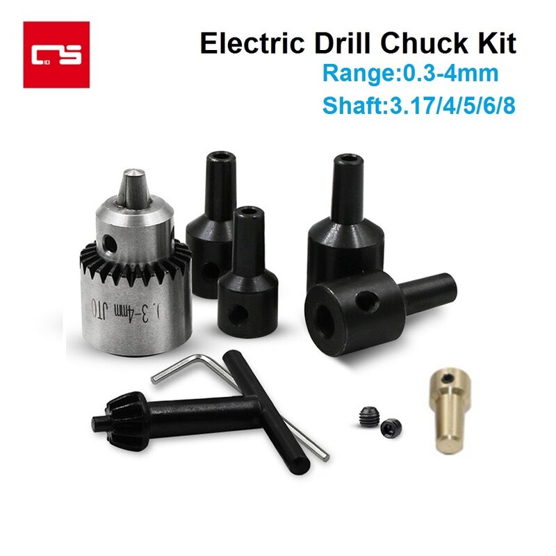 Electric Drill Chuck Clamping Range 0.3-4mm Taper Mounted Quick Change Chuck Keyless 3.17/4/5/6/8mm Shaft for Micro Motor Drill