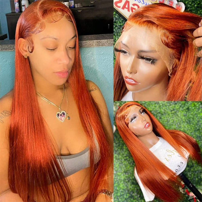 IAMVIP przezroczysta peruka dla kobiet imbirowa pomarańcza 13x6 peruki z przodu ludzkie włosy proste 13x4 ludzkie włosy koronki z przodu
