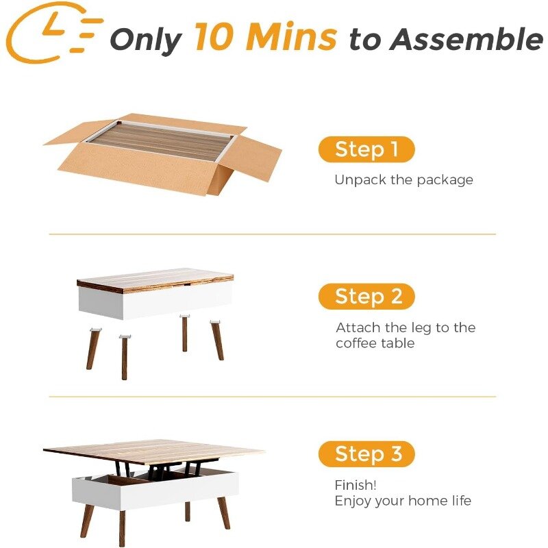 3 in 1 Lift Top Coffee Table, Ten Minutes Install Multifunction Coffee Table, Coffee Table Converts to Dining Table