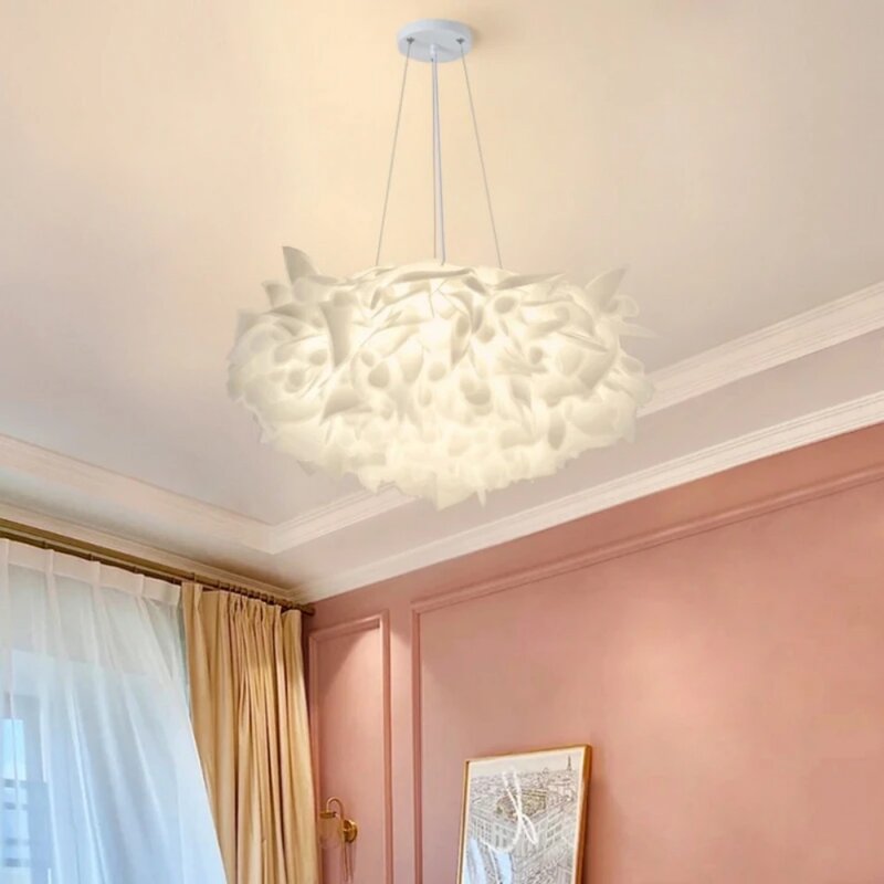 Luces de techo LED de flores blancas románticas, lámpara de sala de estar, dormitorio, restaurante, Control remoto, atenuación, decoración del hogar, lámpara colgante