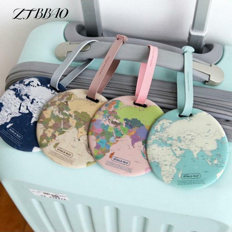 1PCS Fashion Map Luggage Tag Silica Gel Suitcase ID Address Holder Baggage Boarding Tag Portable Label Women Travel Accessories 