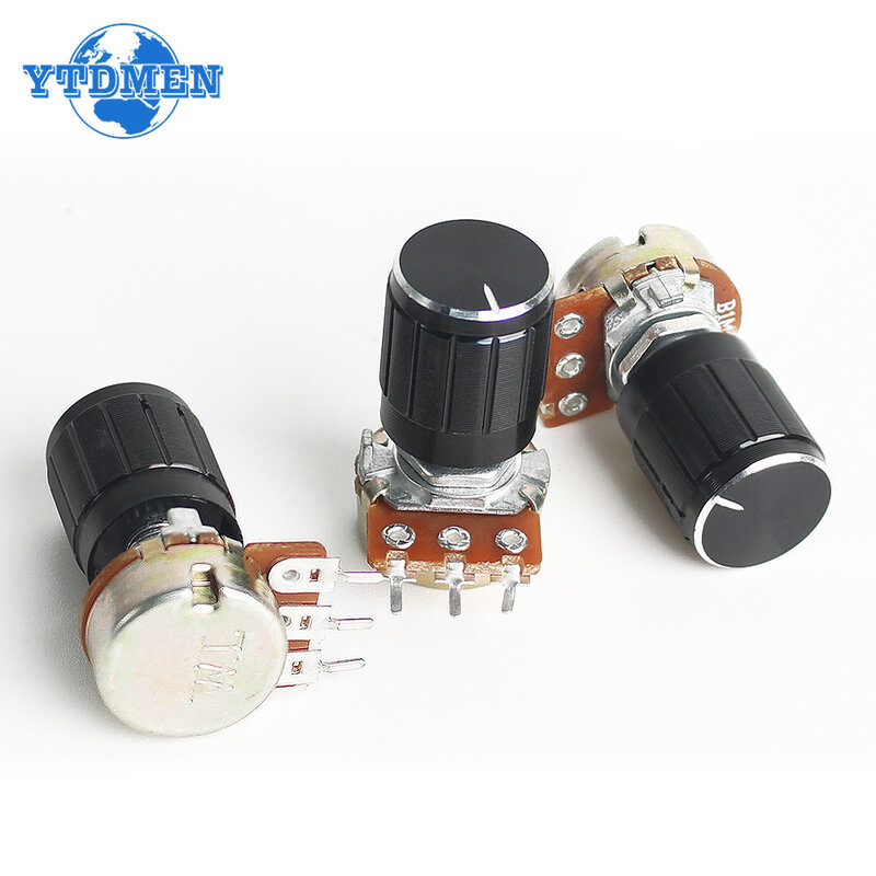 5 Set WH148 Linear Taper Rotary Potentiometer Resistor 15mm 3pin 1K 2K 5K 10K 20K 50K 100K 250K 1M with Black Aluminum Knob Kit