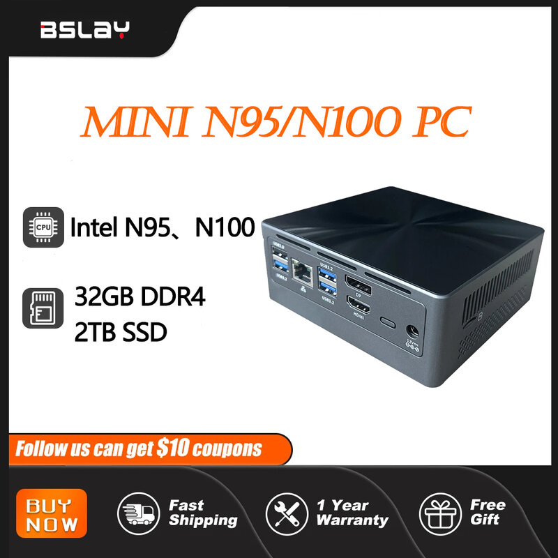 Mini Desktop Compact Gaming PC, Intel 12th, N100, N95, 32GB, DDR4, 2TB, SSD, WiFi 6, 1000M, Windows 11, 10, 4 Core, 4 Threads, 3,4 GHz
