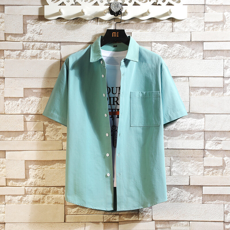 Camisa de manga corta de 100% algodón para hombre, blusa informal con botones y bolsillo en el pecho para verano
