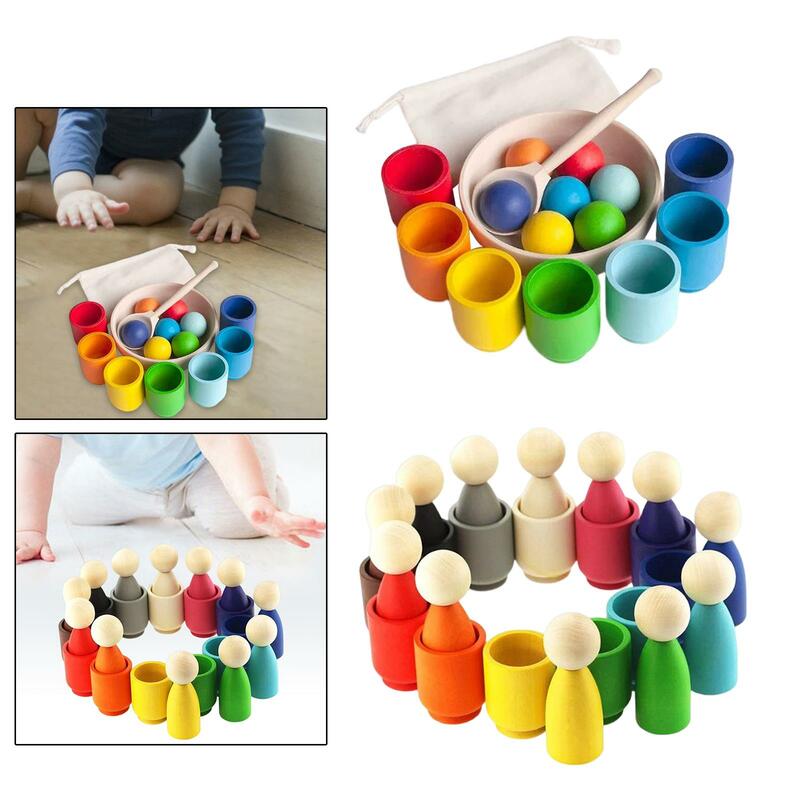 Palle grandi Montessori in tazze giocattolo selezionatore di legno gioco tazze e palline di riconoscimento del colore giocattoli Montessori per 1 + anni