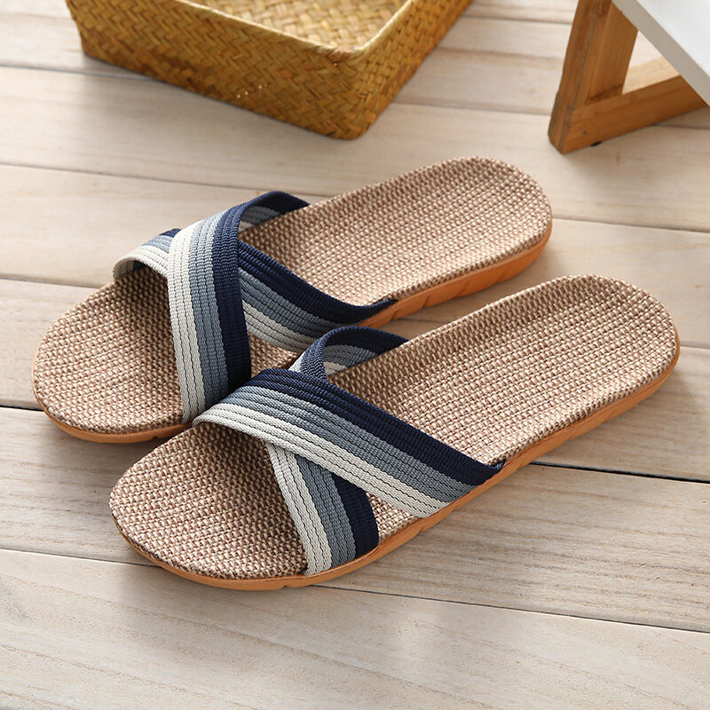 Summer Men Flax Slippers Casual Linen Slides Multi-Style Non-Slip Home Flip Flops Indoor Shoes Male Sandals Pantoufle Homme
