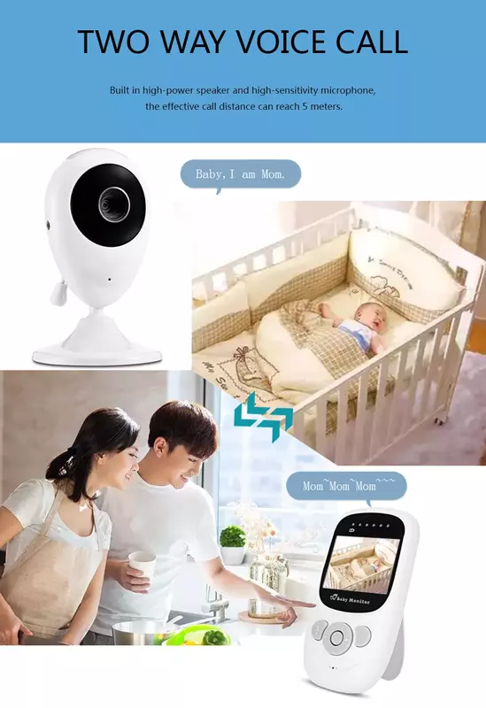 Moniteur vidéo numérique sans fil pour bébé, caméra de sécurité, vision nocturne, température éventuelles 880, 2.4 pouces, résolution, nounou