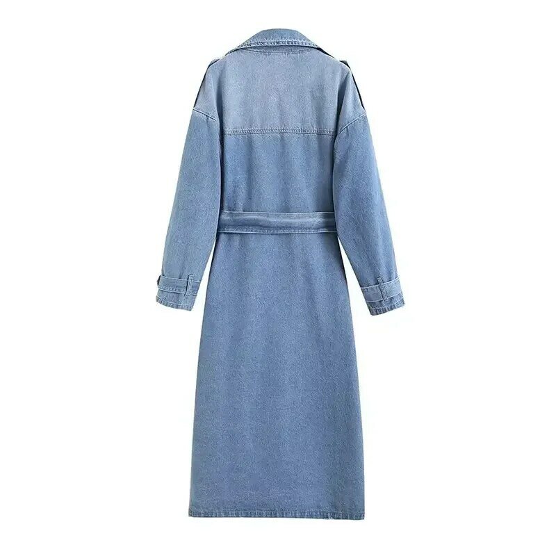 Veste Longue en Jean Bleu avec Ceinture pour Femme, Vêtements en Denim, Tenue de Bureau, de Travail, Manteau, Robe de Bal, Printemps