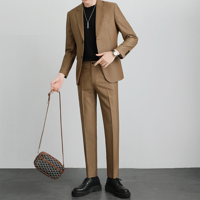 Высококачественный мужской комплект, однотонный Повседневный Яркий карман, комплект из двух предметов, деловой строгий Свадебный костюм для жениха с лацканами
