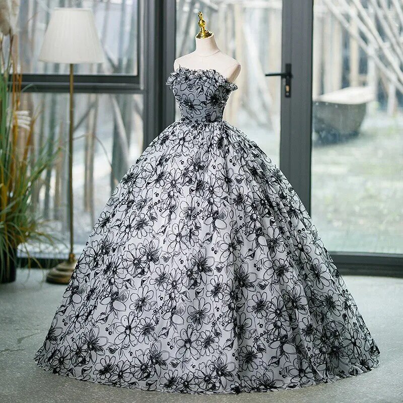 Новинка осени 2023 без бретелек платья для Quinceanera милое цветочное стандартное платье классическое бальное платье роскошное платье для выпускного вечера реальное фото на заказ
