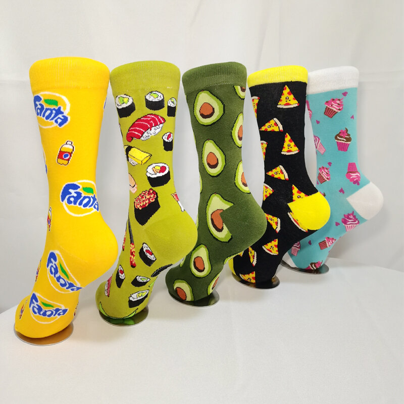 Модные хлопковые носки для мужчин и женщин, носки в стиле Харадзюку с изображением фруктов и еды, Необычные забавные носки в виде яиц, авокадо, красивое платье для ног