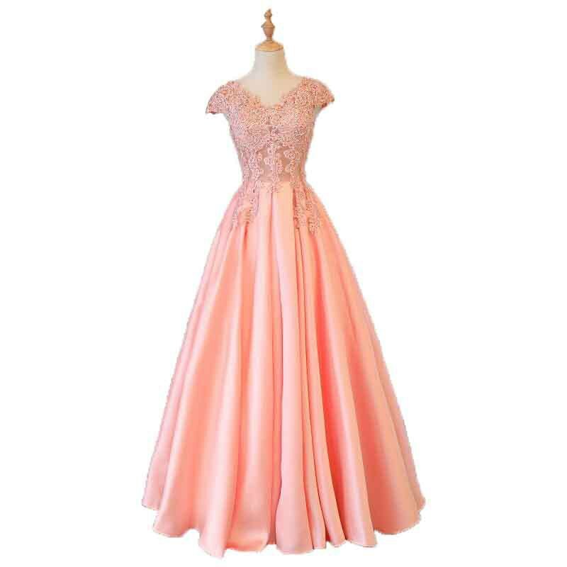 J139 Новинка 2024 милое розовое торжественное платье для выпускного вечера, атласное кружевное платье длиной до пола для свадебной вечеринки, длинное коктейльное платье