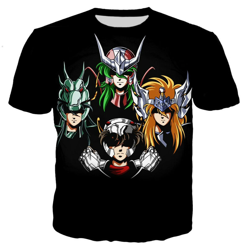 Camiseta gráfica Anime Saint Seiya masculina, camiseta de hip-hop, camiseta estampada 3D, moda masculina, verão