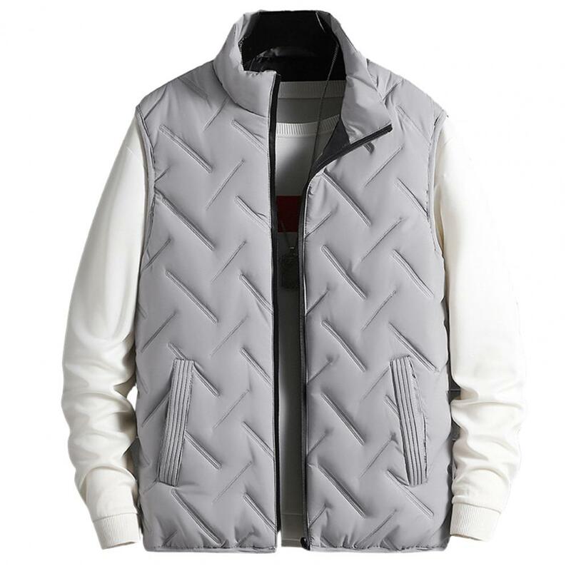 Colete esportivo respirável masculino com zíper, jaqueta sem mangas, acolchoado de algodão grosso, gola alta, casual, inverno