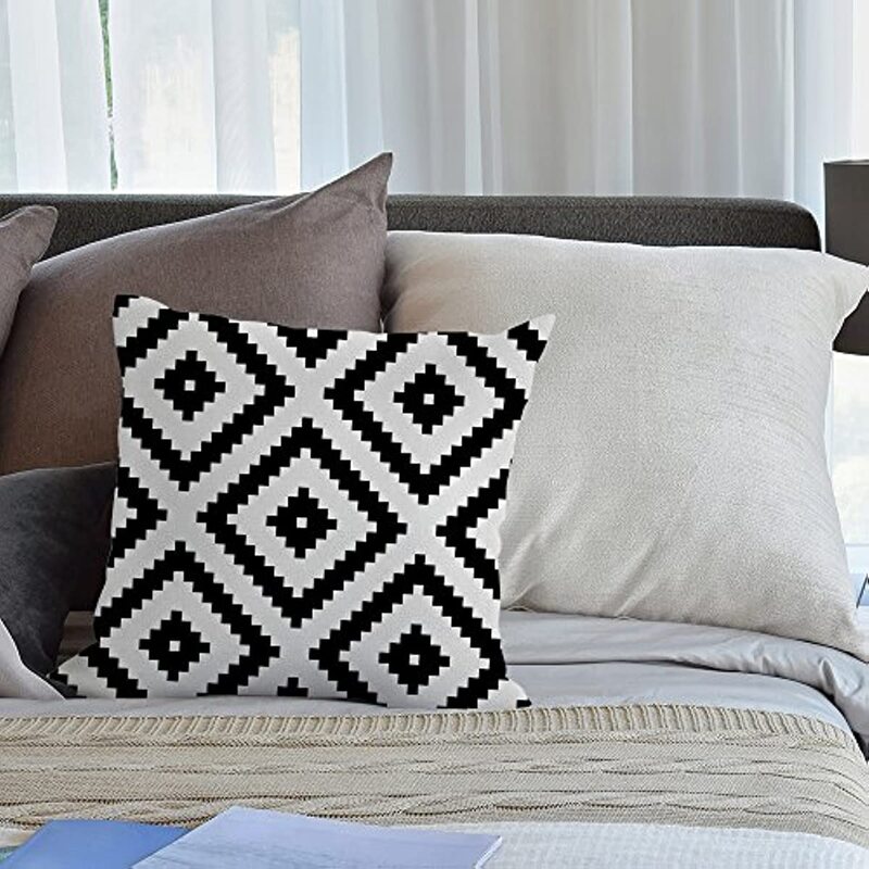 Graphic Arrangement Pillow Case Black White Diamond Grid Pixel  Cushion Cover Square Standard Home Decorative