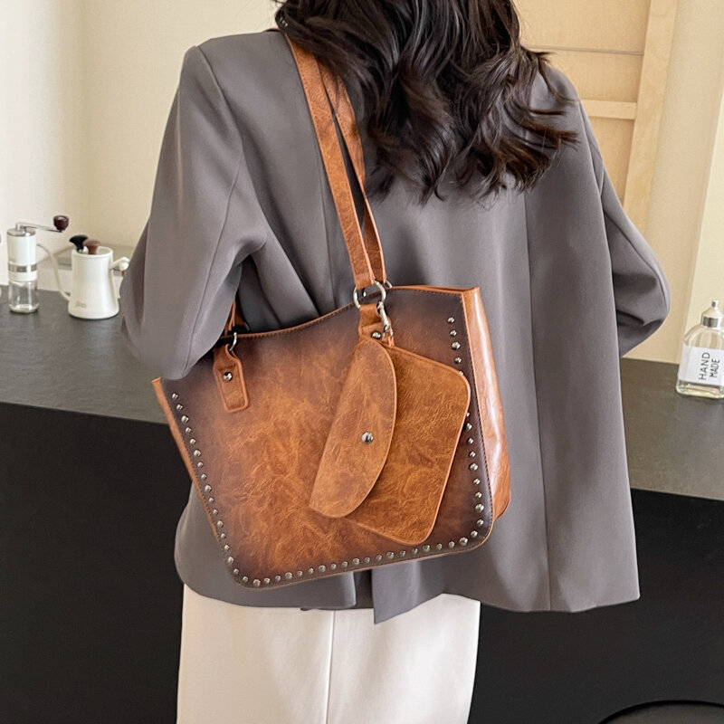 女性用大容量ハンドバッグ,PUレザーハンドバッグ,レトロトートバッグ,高品質の財布