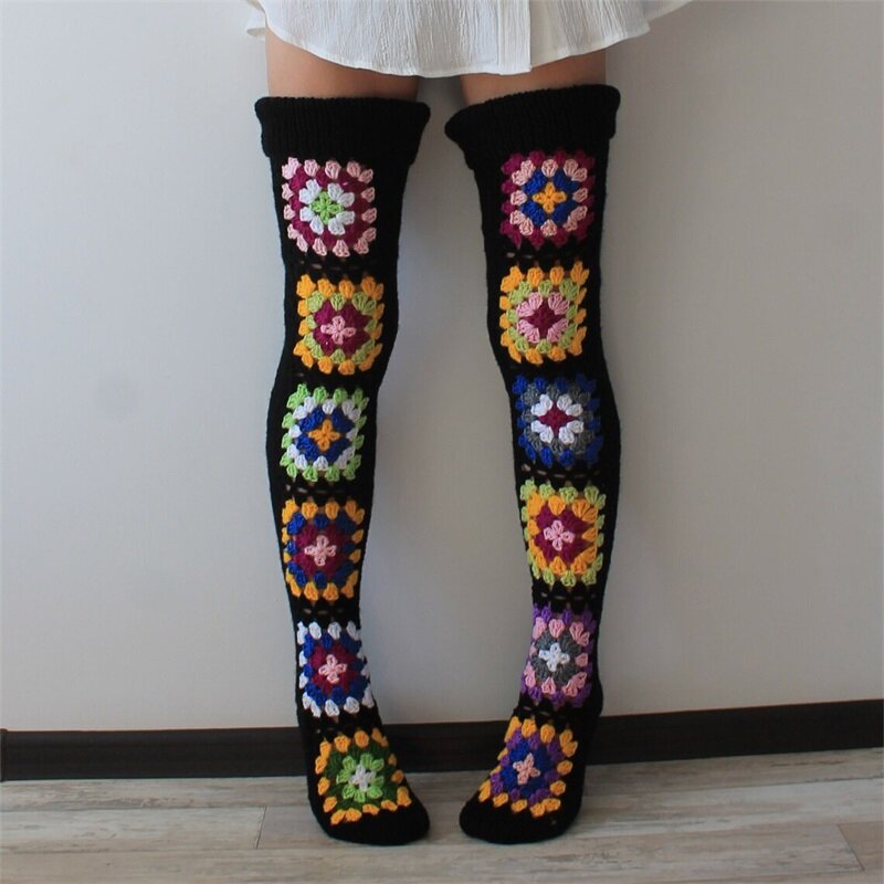 ZIYIXIN Women Winter Knee High Socks Striped Patchwork Fleece Warm Boot Socks Leg Warmer High Socks for Girls