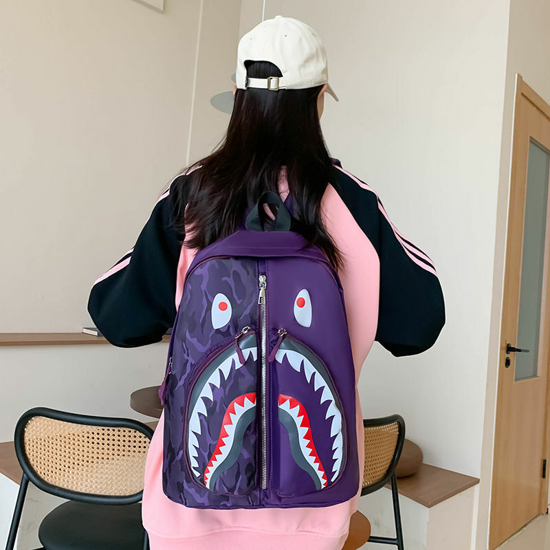 2023 wasserdichte Schul rucksäcke für Studenten Stil Anime Hai Print Reisetaschen Punk Street Trend wasserdichten Schulter rucksack