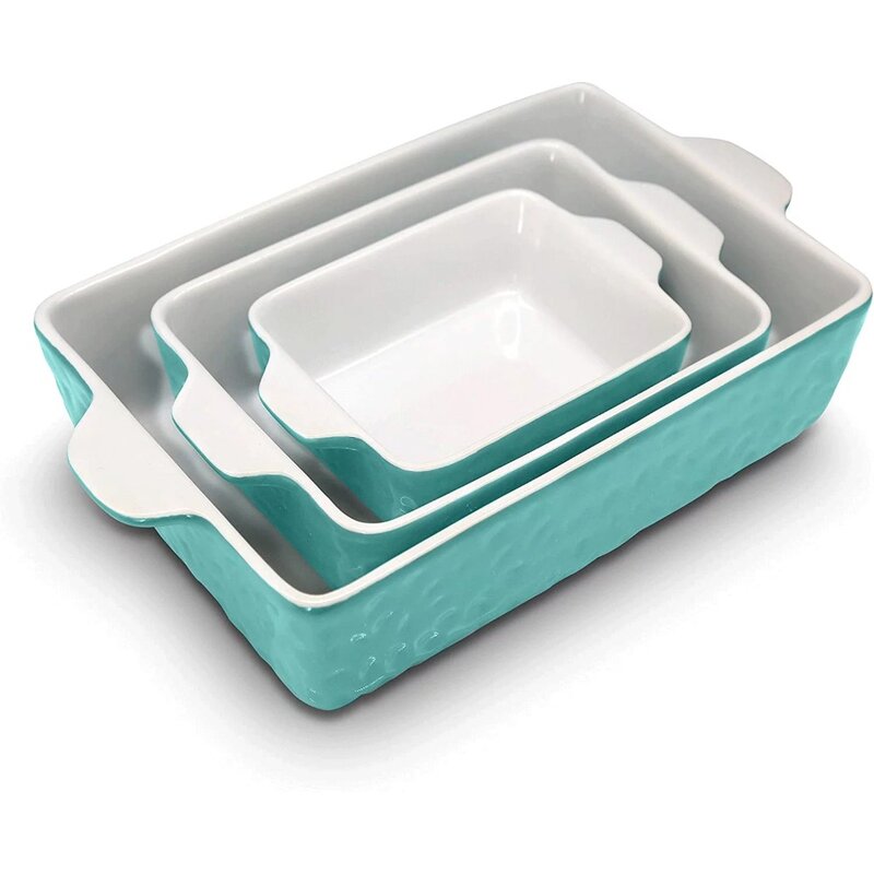 Cerâmica antiaderente retangular Cozinha Bakeware Set, Aqua, 3 pcs