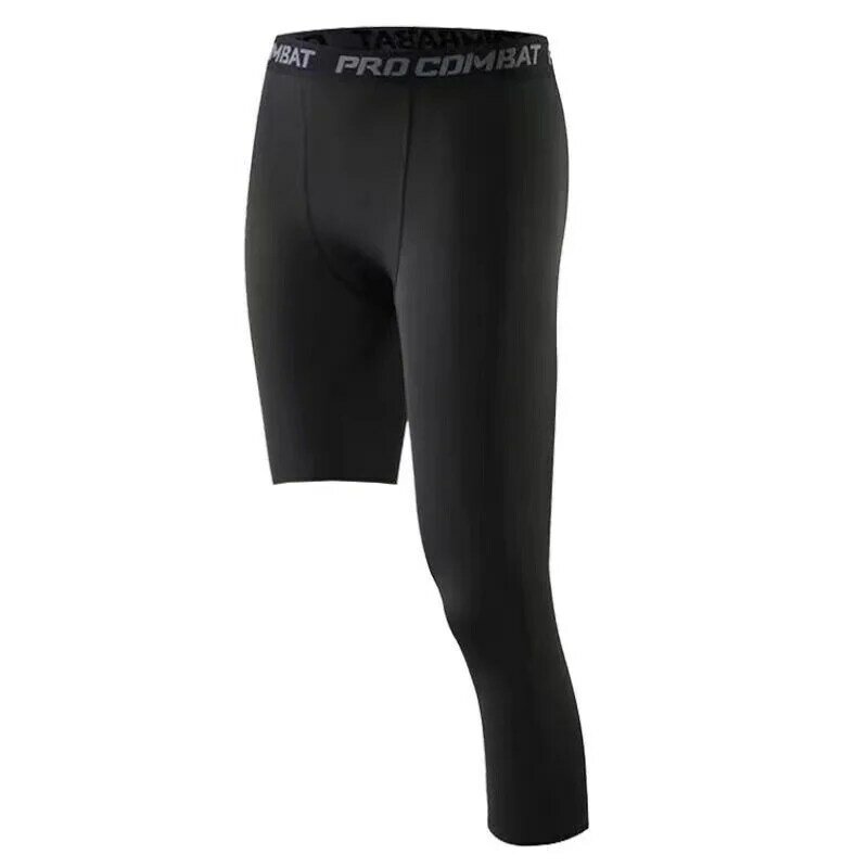 Celana pendek ketat pria, celana legging olahraga 3/4 lapisan dasar kompresi untuk latihan bersepeda