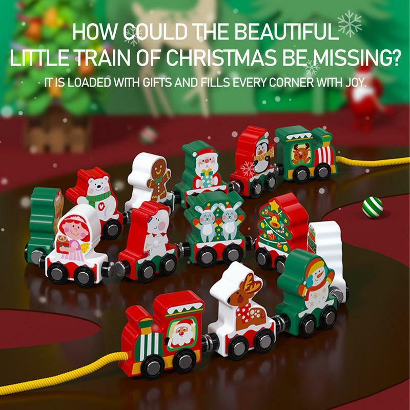 Juego de Trenes de Navidad con patrón de madera, rompecabezas 3D, decoración de árbol de Navidad, juego de trenes, juguetes educativos