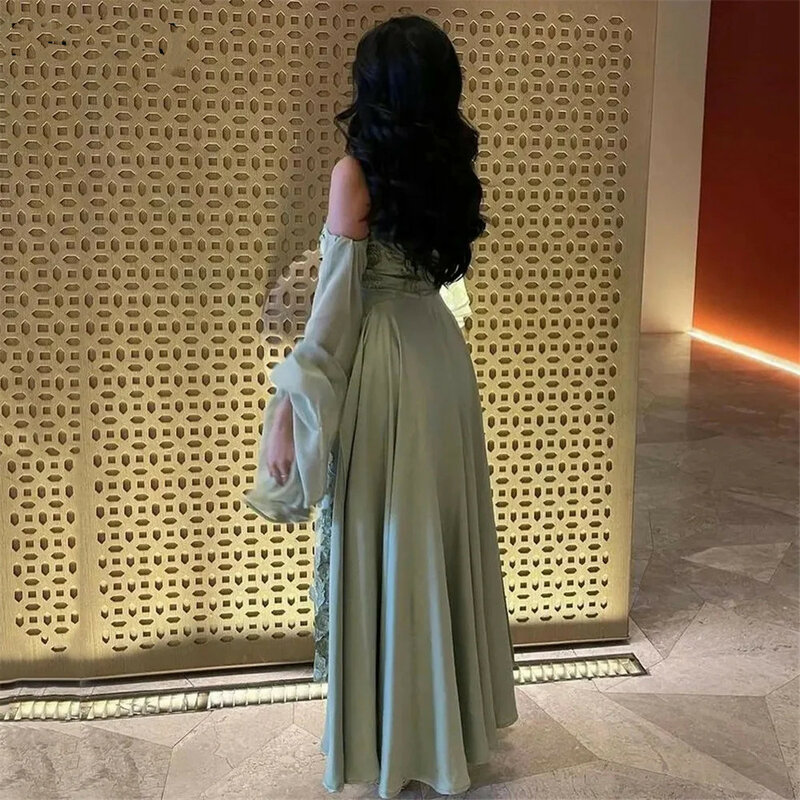 Gaun malam renda gaun panjang dengan lengan Tea-Length gaun acara Formal 2024 baru gaun koktail Prom فساتين pendamping GL kodok đmei