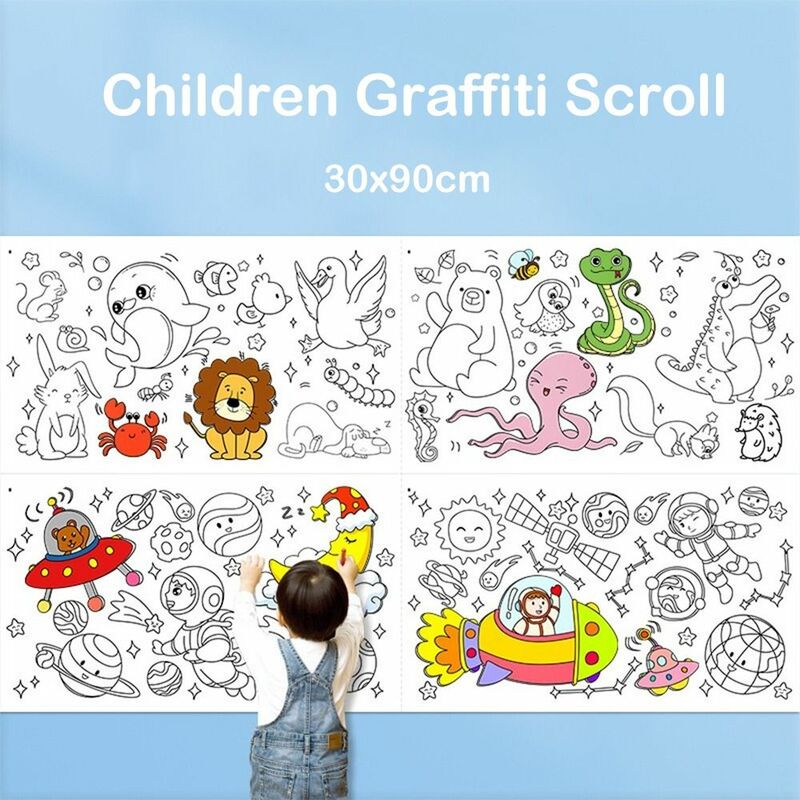 Rolo de Desenho Infantil Educacional Adhensive, Brinquedos de Jardim de Infância DIY, Adesivo Colorir Em Branco, Adesivo De Enchimento De Cor