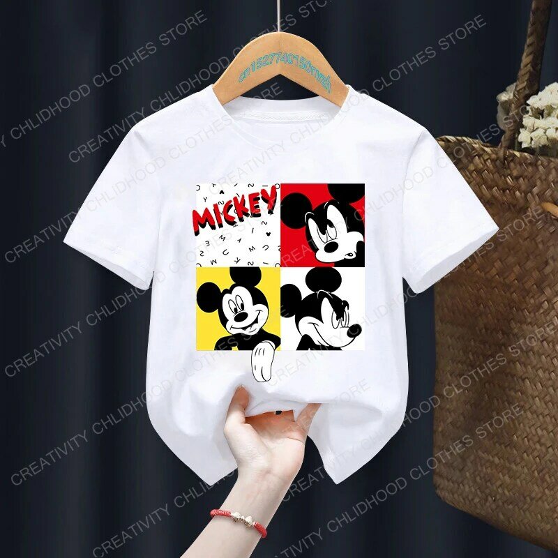 Nowe letnie Minnie dzieci koszulka Kawaii Disney T koszula Mickey Mouse Anime kreskówki dorywczo ubrania Vintage dziecko dziewczyna chłopiec koszulka
