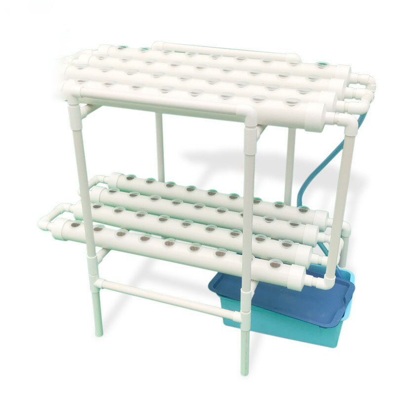 Kit hidroponik mesin tanam sayuran, Kit sistem penumbuh taman balkon hidroponik 4 baris 2 lapisan 54 lubang bingkai pemasangan rumah