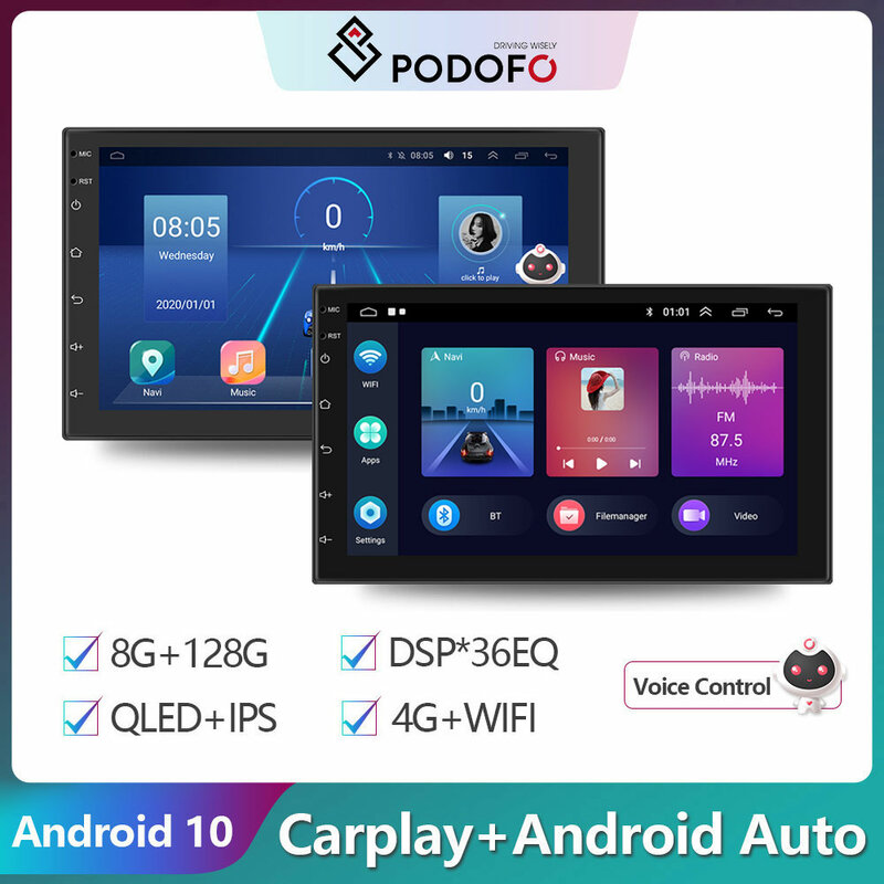 Podofo AI Android 2 Din รถวิทยุมัลติมีเดีย GPS 8 + 128G Auto สำหรับโฟล์คสวาเกน Nissan Hyundai kia Toyota LADA Ford