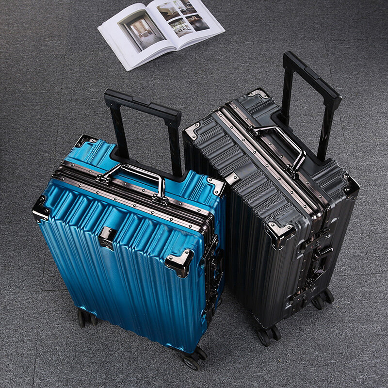 Koper bagasi troli, 20/24/26/28 inci bingkai aluminium, koper berpergian dengan roda, kunci kombinasi, bagasi bawaan