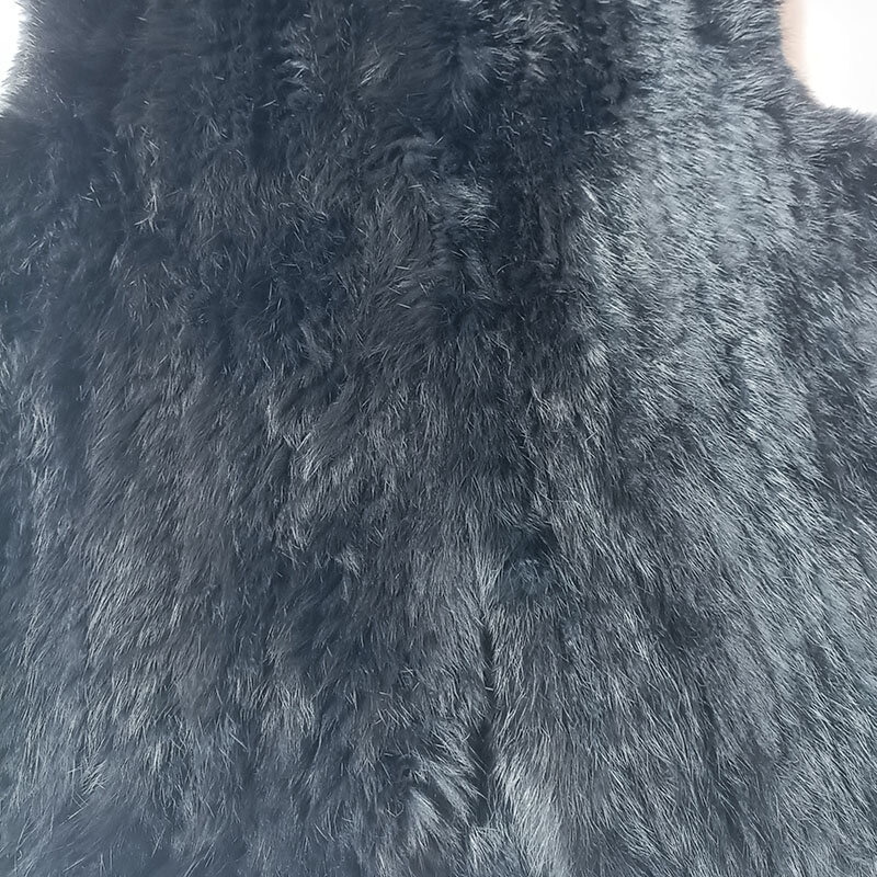 Colete de pele de coelho real feminino, grosso, preto, sem mangas, quente, genuíno, moda, inverno, 2023