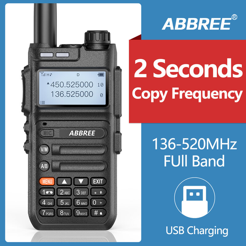 ABBREE-walkie-talkie AR-F5 de frecuencia de copia inalámbrica, banda completa de 136-520MHz, 10W, potente escáner de frecuencia de 5800mAh, Radio bidireccional