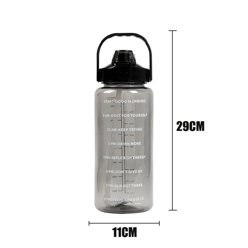 Garrafa de água plástica com palha para adultos Garrafa de viagem portátil, copo de fitness esportivo de grande capacidade, 2 litros