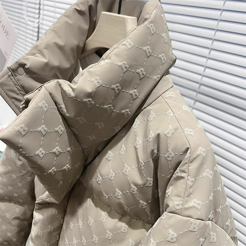 Мужской пуховик с принтом, модная утепленная короткая куртка на белом утином пуху с воротником-стойкой, 2023