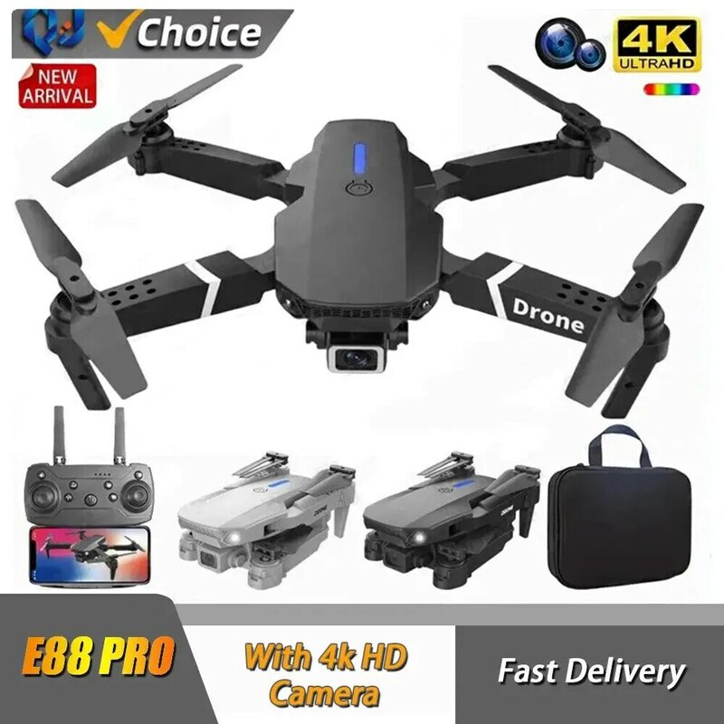 Dobrável RC Drone com Câmera HD Grande Angular, E88Pro, 4K, 1080P, Helicóptero FPV, Altura Hold, Presente Toy, WiFi, 2024