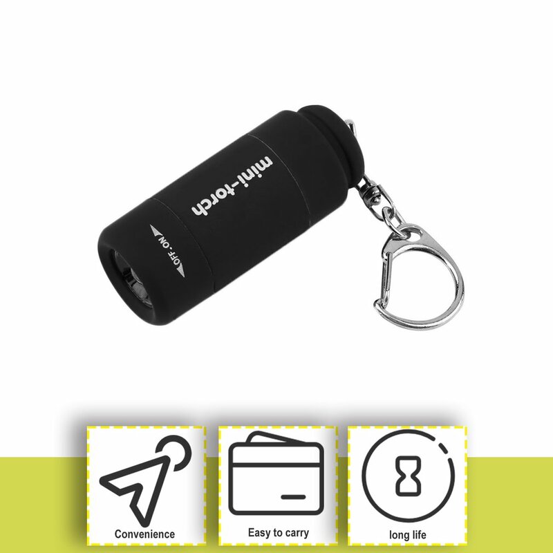 Mini llavero portátil de bolsillo, linterna de luz LED recargable por USB, 0,5 W, 25LM, impermeable, para acampar al aire libre